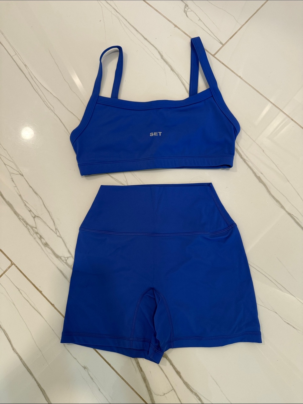 SET Active Women's High-Waist Bike Shorts — Royal Blue full set